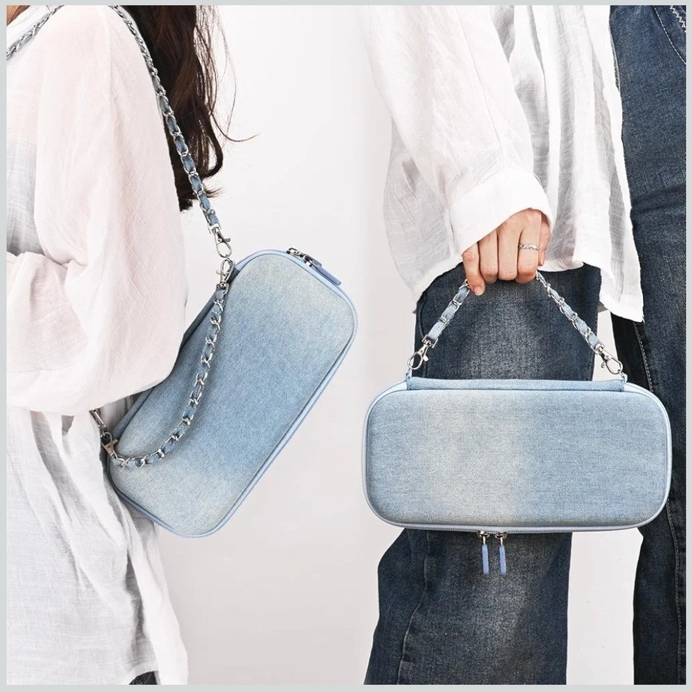 YOUDIK‎ Denim Nintendo Switch Carrying Case Bundle with Chain Strap Light Blue